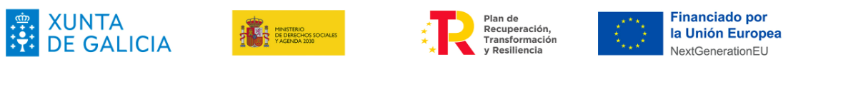 Xunta de Galicia · Ministerio de Derechos Sociales y Agenda 2030 · Plan de Recuperación, Transformación y Resiliencia · Financiado por la Unión Europea